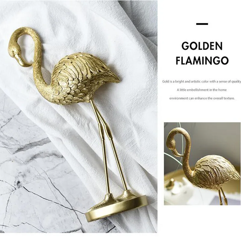 Декоративная скульптура в виде золотого фламинго, украшения для гостиной, предметы интерьера, свадебные украшения, реквизит из смолы, статуя фламинго, подарки