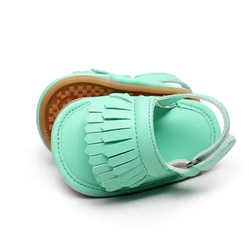 

Hongteya New Summer infant sandals Muticolor Hot sale Pu leather Baby moccasins child Double Tassel Rubber sole Baby sandals