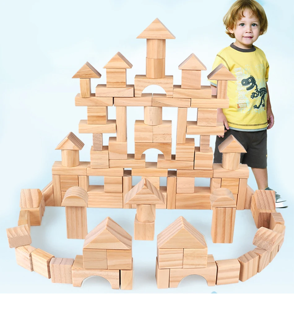 100 PcsLot Environmental Wooden Building Blocks Set Toys for Children Wooden Rainbow Educational Toy Montessori Stacking Cubes (5)