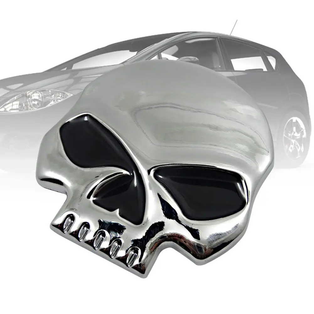 Silver 3D Skull alloy Metal Car Motorcycle Phone Sticker Logo Metal