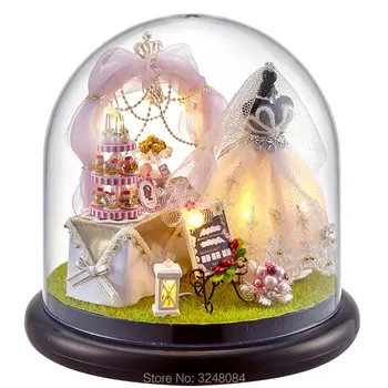 

New 1Set CUTE ROOM DIY Doll House Miniature Wooden Toy Educational Glass Cover Assemble Dollhouse Toys For Children Gift