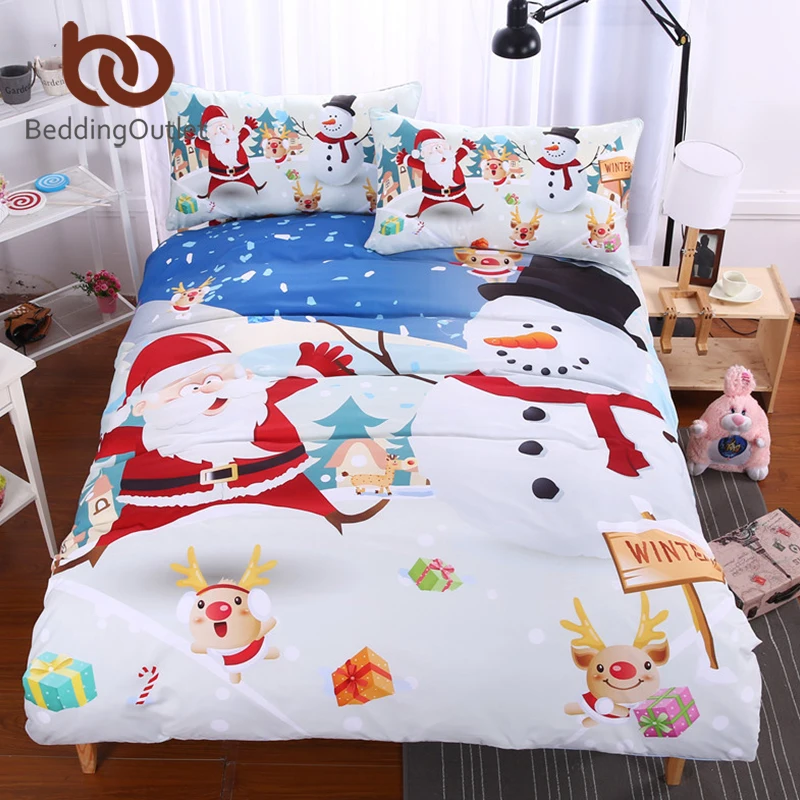 BeddingOutlet Christmas Bedding Set Bright Duvet Cover with Pillowcases Santa Claus With Snowman ...