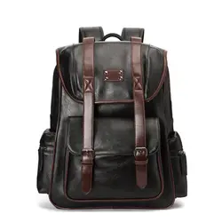 Мода 15,6 дюйм(ов) для мужчин Рюкзак коричневый из искусственной кожи дорожные сумки большой ёмкость школьный для мужской водонепроница