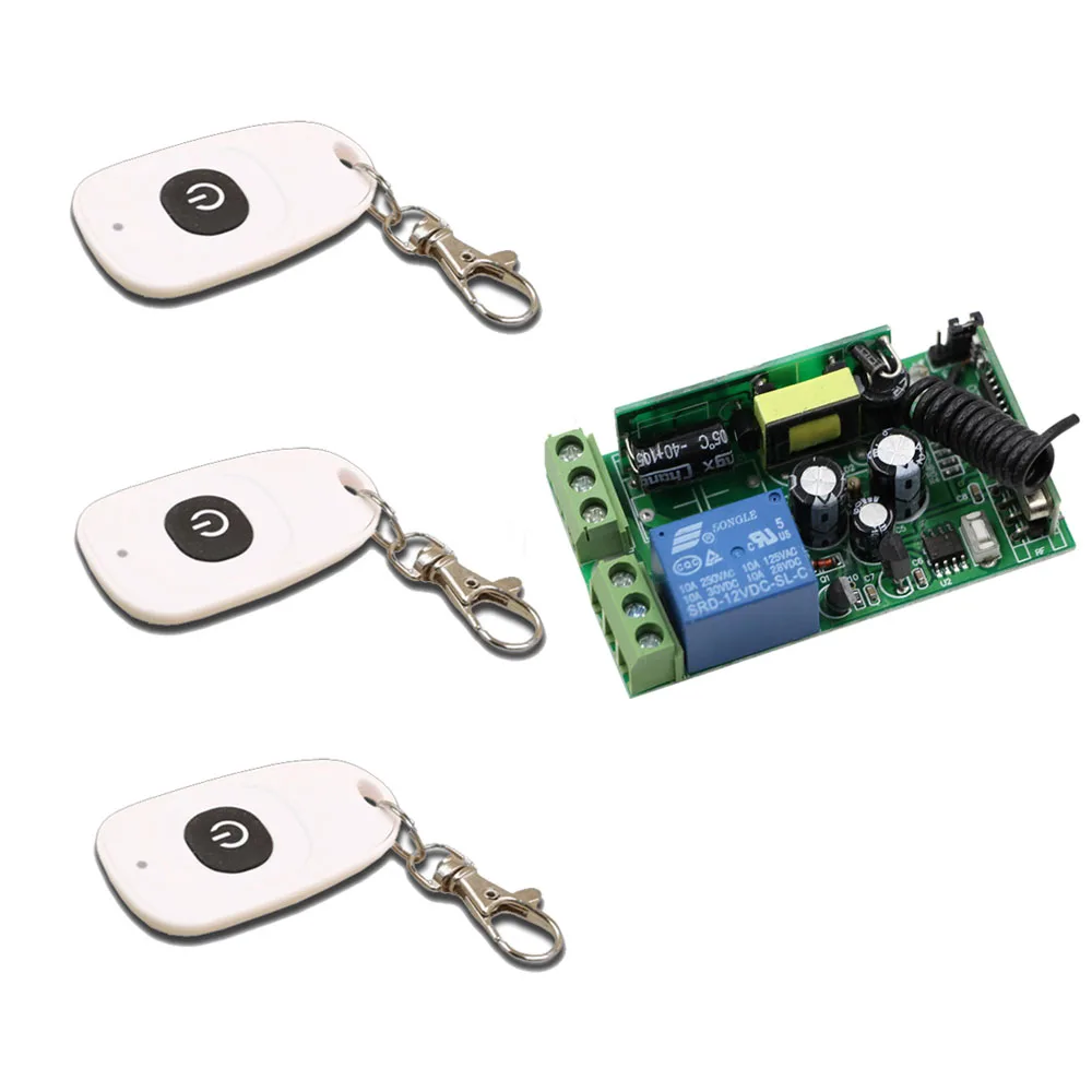 

Newest 85-250V AC 1CH RF Wireless Remote Control System Radio Switch Remote Switch Learning Code Receiver+ 3 Remote Controller