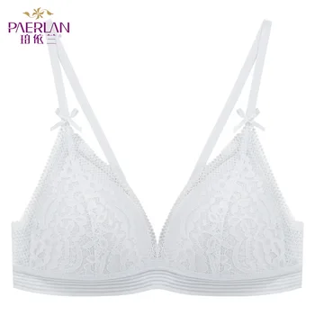 

PAERLAN Sexy French Triangle Cup Flore Lace Bra Push Up Thin Cup Free Wire Small Breast Seamless Comfort Lingerie Women White