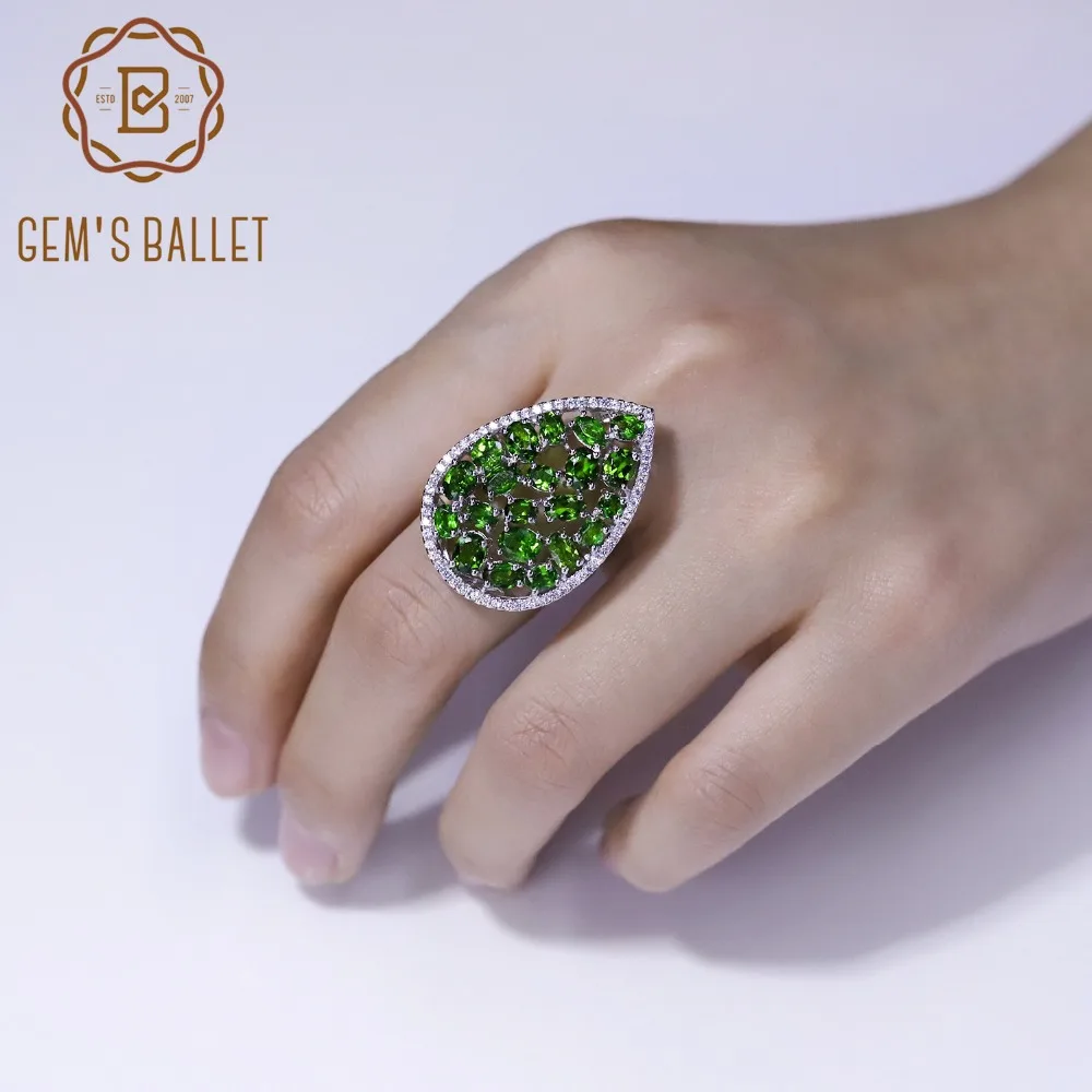 GEM'S BALLET 100% 925 Sterling Silver Gemstone Rings 5.61Ct Natural Chrome Diopside Cocktail Ring for Women Wedding Fine Jewelry GEM'S BALLET 100% 925 Sterling Silver Gemstone Rings 5.61Ct Natural Chrome Diopside Cocktail Ring for Women Wedding Fine Jewelry