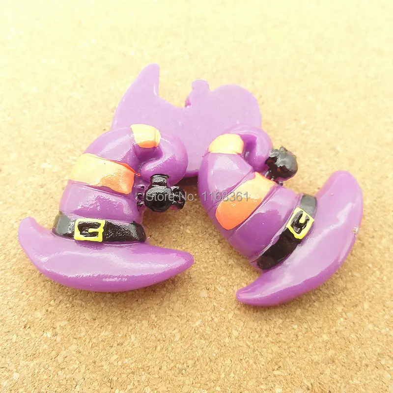 1pcs/lot resin flat back Halloween purple Wizard hat 28mm Cabochons Scrapbooking Hair Bow Center DIY Christmas decration C118-3