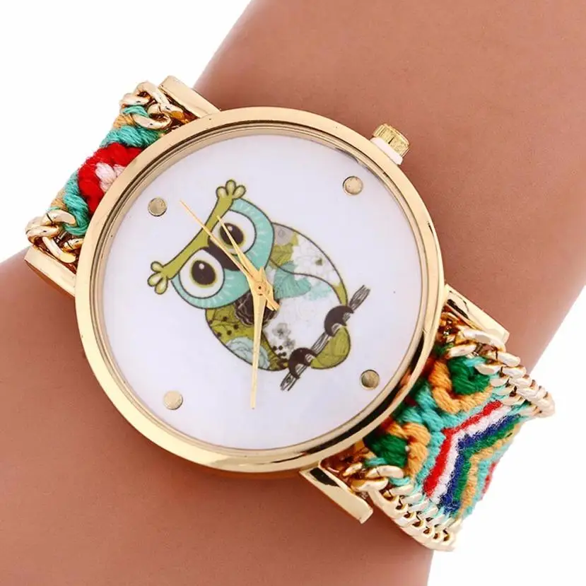 

Vogue Handmade Woven Watches Women Owl Pattern Cartoon-Watch Womens Wrist Quartz-Watch Lady Bracelet Watch Relogio Feminino #JU