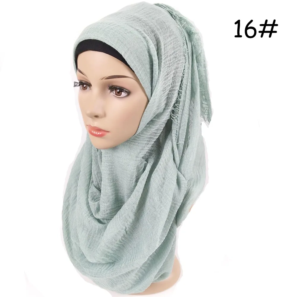 X1, 50 шт., морщинистый гладкий шарф из хлопка и вискозы, длинная шаль, Женский шаль-хиджаб, шаль, мусульманский головной хиджаб, шарф