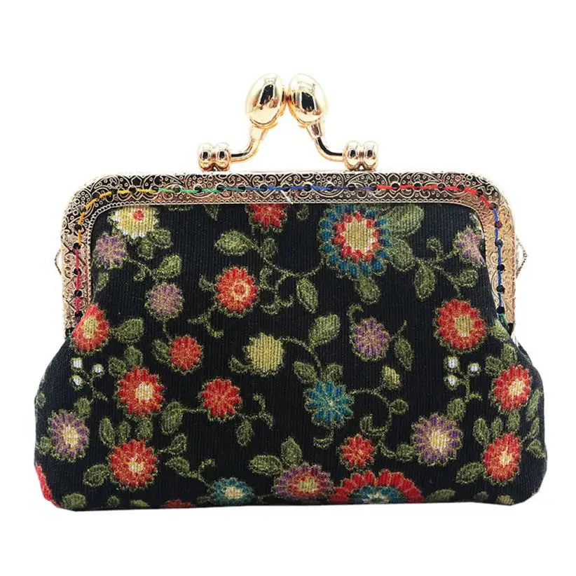 Женское Ретро винтажное портмоне, декорированное цветами, маленький кошелек на металлической застежке, клатч, сумка для женщин и девушек, держатель для карт - Цвет: B