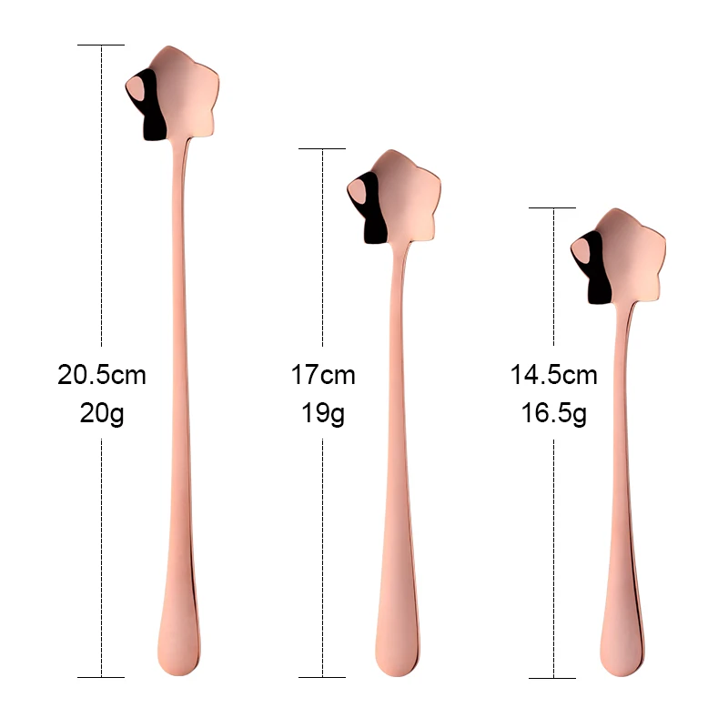 S-Rose Gold-3PCS 3 шт. 18/8 из нержавеющей стали пять звезд десертная ложка красочные цветочные чайные ложки для льда смешивание крема ложечка для меда вечерние инструменты - Цвет: S-Rose Gold-3PCS