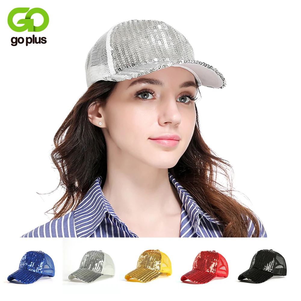 

GOPLUS 2019 Glitter Sequins Baseball Cap Women Ponytail Shine Summer Mesh Hats Girl Trucker Hat Snapback Hip Hop Sun Caps Female