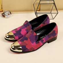 Металл toe мода мужская мокасины поскользнуться на suede upper кожа оксфорды красный цвет случайные плоские ботинки zapatos hombre EU46