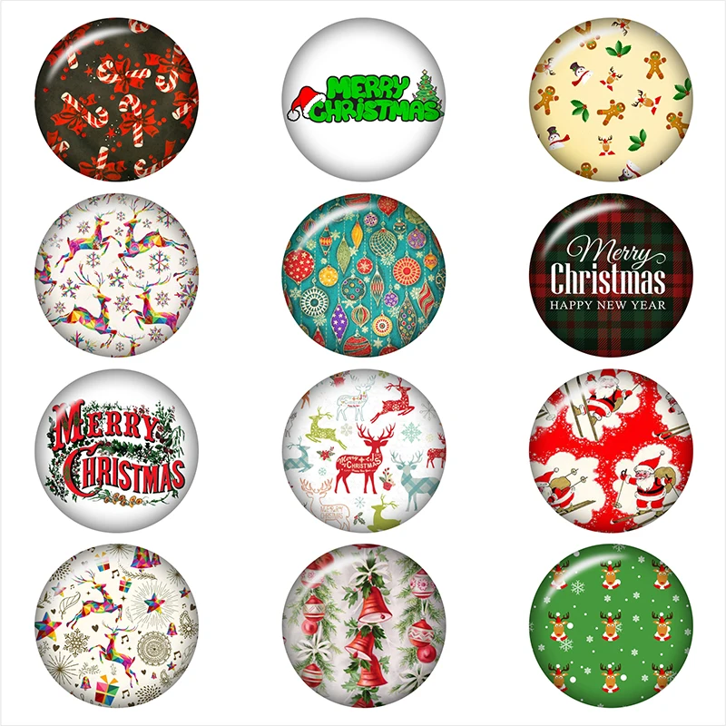 

holiday christmas glass snap button for DIY jewelry Round photo cabochons DA1087