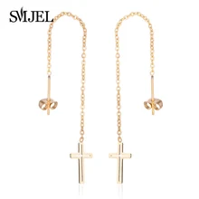 Smjel brincos de gota longa geométrica cruz brincos feminino longo pendurado balançar brinco festa de casamento jóias cruz pendientes brincos