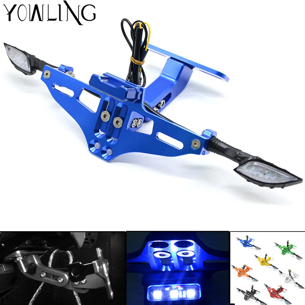 Universal Moto Scooter Number License Plate License Plate Bracket Holder with LED Light for Honda Kawasaki Yamaha KTM Suzuki BMW