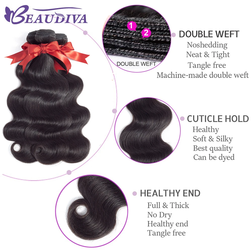 BEAUDIVA Brazilian Hair Bundles With Closure Body Wave Bundles With Closure Human Hair Extension 3 or4 Bundles With Lace Closure