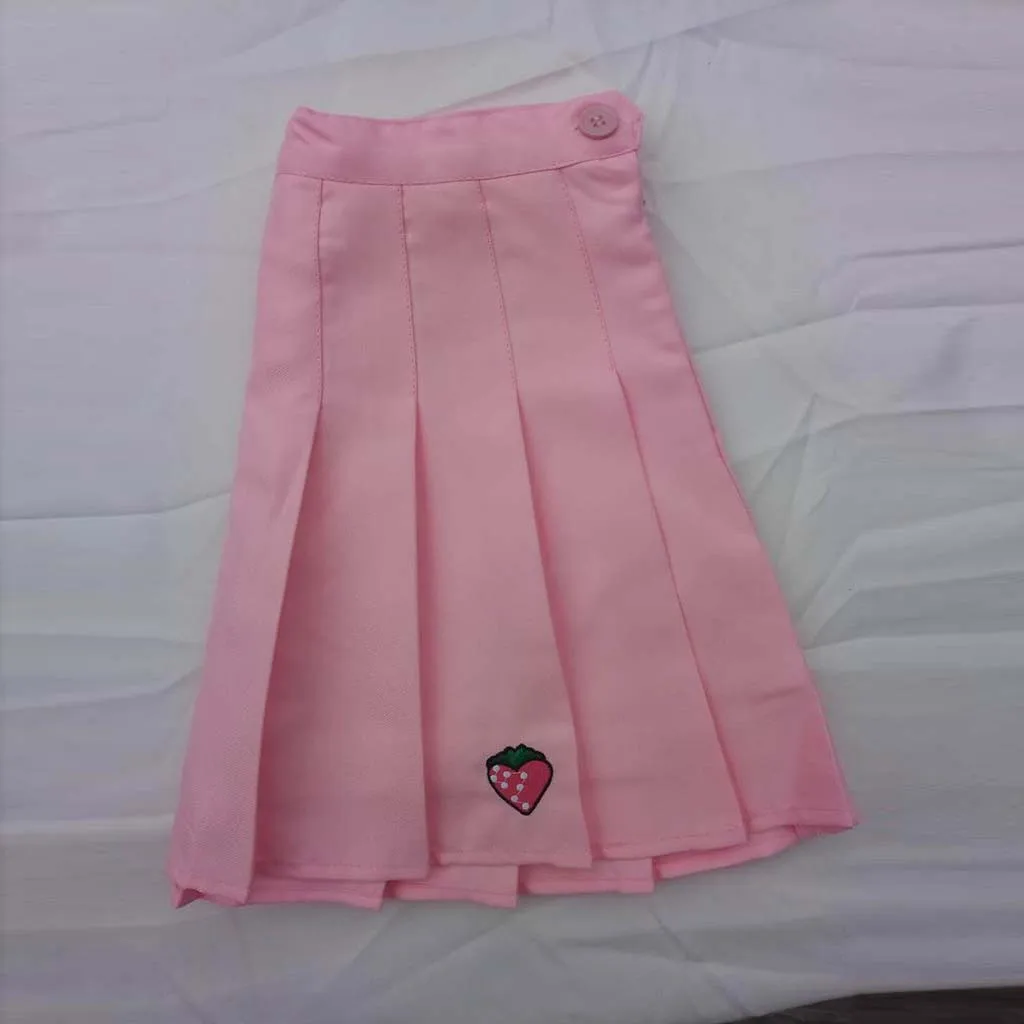 Women Pleated Skirt Girl School Uniform Skirt Solid High Waist Mini Skirts Ladies Casual Strawberry Pleated Mini Skirts#626