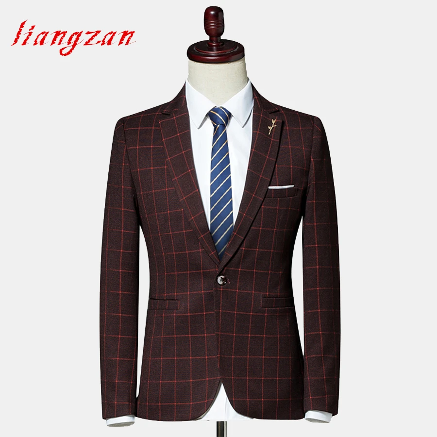 Для мужчин клетчатый Блейзер костюм бренд Slim Fit Куртка Костюм мужской высокое качество Демисезонный Свадебные Повседневное Для мужчин одежда SL-T277