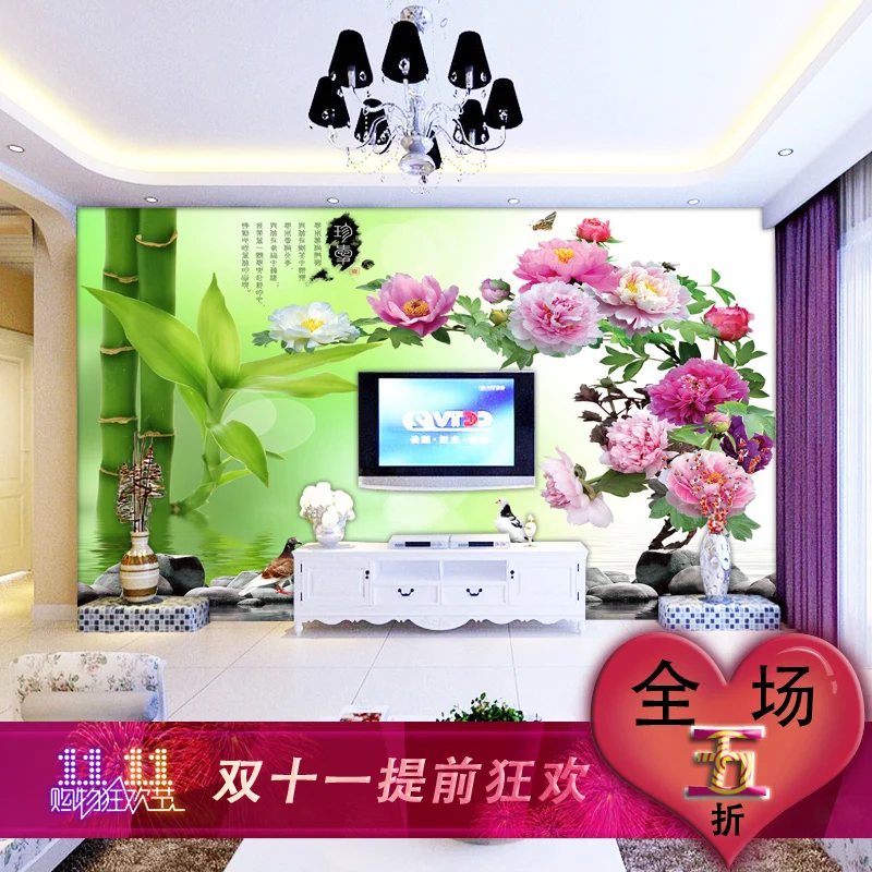 

New Chinese large mural 3d stereoscopic TV backdrop fabric wall paper the living room TV wall wallpaper non-woven wall covering