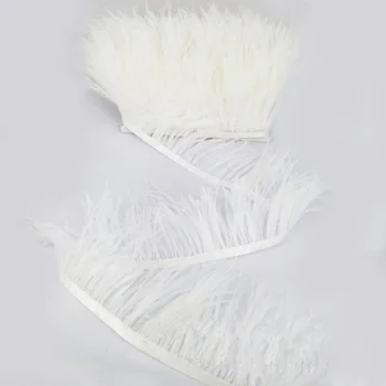 

Hot Sale Dyed White Ostrich Feather Fringe Trims 5yards 8-10cm Natural Ostrich Feather Ribbon for Skirt Costume Dress