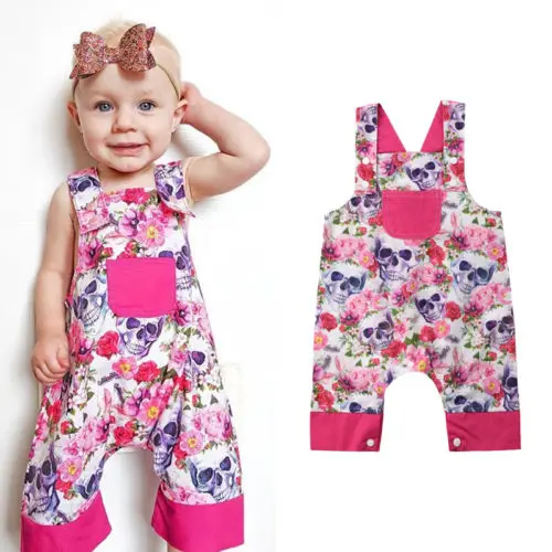 

2018 Newborn Infant Floral Rompers Kid Baby Girl Sleeveless Flower&Skull Romper Overall Jumpsuit Chidlren Sunsuit Clothes 0-24M