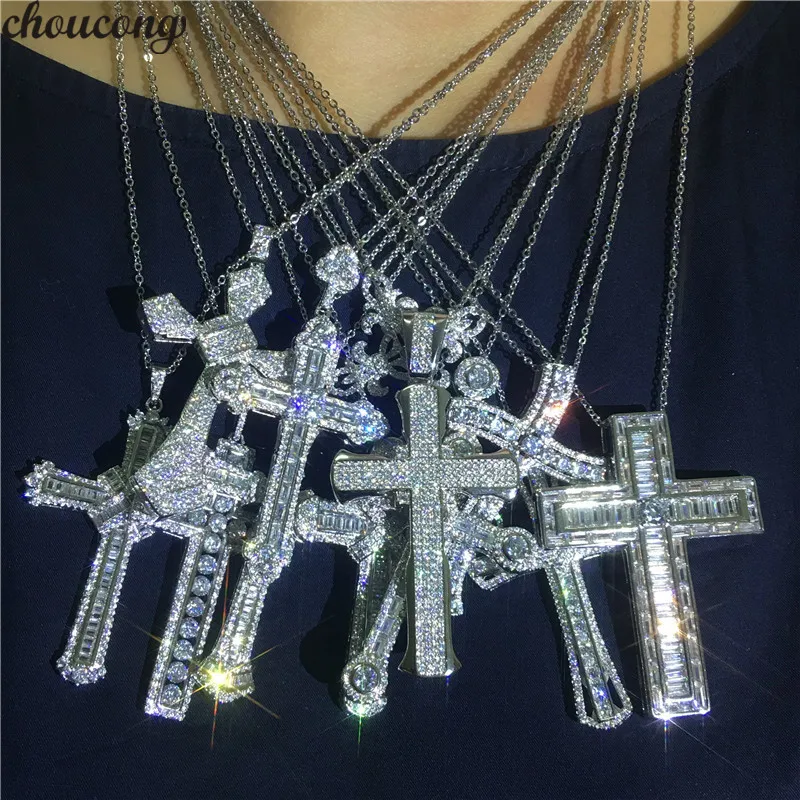 

choucong Vintage Cross Pendant AAAAA Cz Stone 925 Sterling silver Hiphop Pendant Necklace for Women Men Party Wedding jewelry
