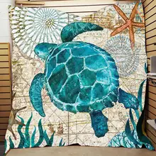 Marine life Turtle Seahorse Summer Quilt Blanket Mat 3D Printed Bed Sofa For Kids Adult Boy Girls Washable Gift