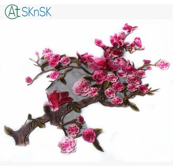 

New large embroidery lace fabric plum flower patch cloth applique stickers clothes DIY accessories 48cm*31cm patch for clothes