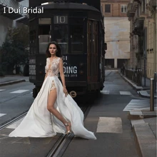 Vestido de noivas прозрачное кружевное свадебное платье с жемчугом и кристаллами, свадебное платье высокого качества, сексуальное свадебное платье