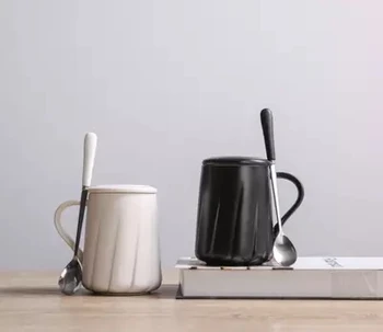 

Black and white ceramic mug cup creative simple coffee cup office lovers cups capacity