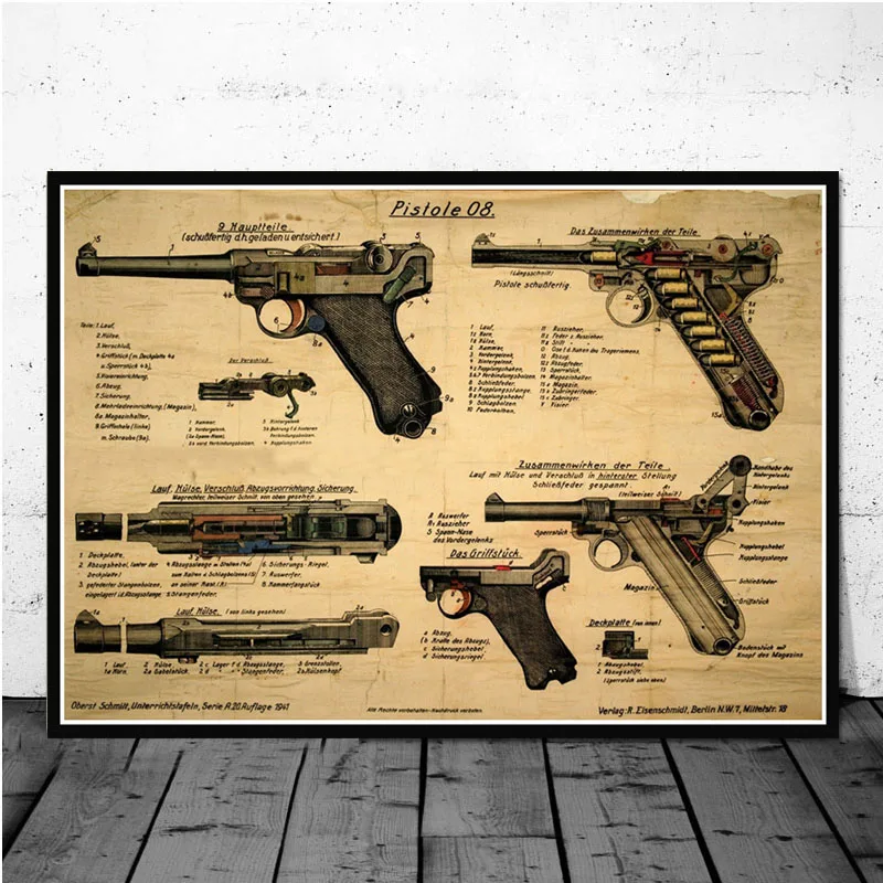 

Poster And Prints Luger Pistol Patent Blueprint Gun Chart Modern Painting Art Painting Wall Pictures For Living Room Home Decor