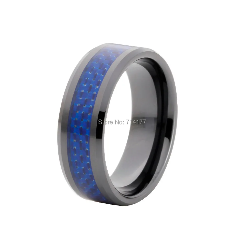 8 мм Черный Мужской Перстень Ювелирное кольцо из вольфрама с синим Карбоновым волокном инкрустация комфортная посадка