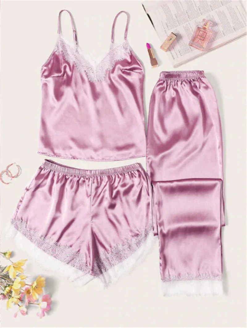 Для женщин Эротическое белье элегантная кружевная Пижама модная ночная рубашка Симпатичные простые пижамный комплект Пижама femme - Цвет: Розовый