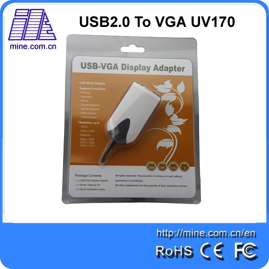 Китай производитель UV170 USB2.0 to VGA Дисплей адаптер