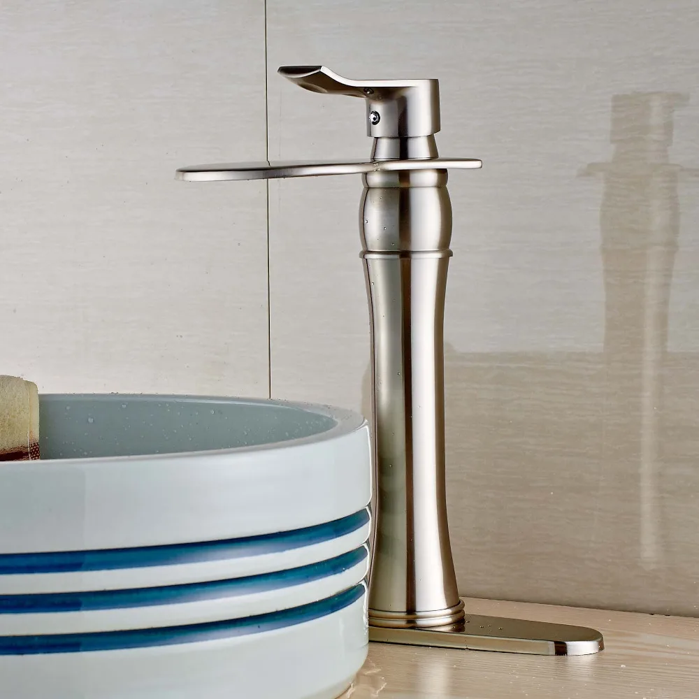 New Deck Mounted Solid Brass Brushed Nickle Bathroom Sink Basin Faucet