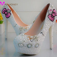 New Fashion Pearl Crystal Wedding Shoes Custom Made Size High Heel Bridal Shoes Party Prom Women Wedding Dress Shoes