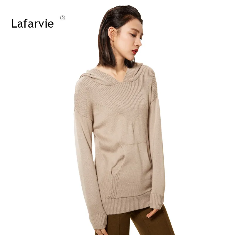 

Lafarvie Hot Sale Women's Hat Solid Color Warm Loose Casual Sweater 2019 Full Sleeve Winter Warm Women's Clothing Outwear
