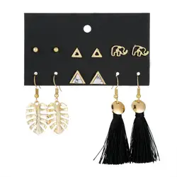 6 пар винтажных Сережки для пирсинга с изображением маленького треугольника слона для женщин модные золотые для ушей серьги-гвоздики набор