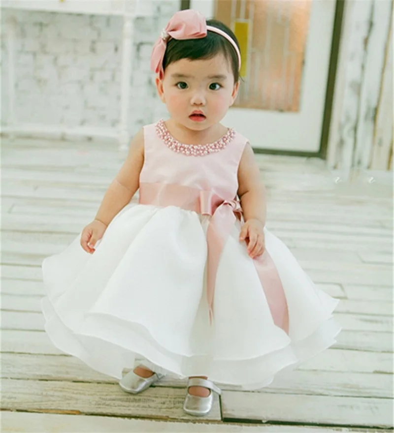 Платье для маленьких девочек; платье для крещения для девочек; платье для первого дня рождения, свадьбы, крестин, украшенное грушей; Одежда для младенцев