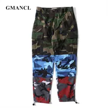 Gmancl новые мужские камуфляжные многокарманные Лоскутные Повседневные брюки хип-хоп Уличная Военная Мужская прямая комбинезоны брюки