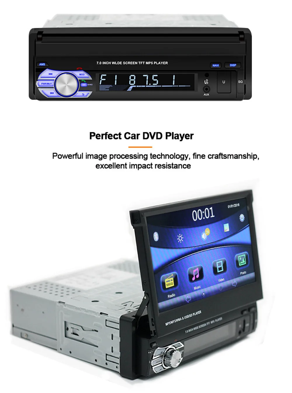 Discount 7 Inch 1Din Retractable Screen Car Radio Stereo Android 9.1 Quad Core Car MP5 Multimedia Player GPS Navigation WiFi FM RDS Radio 13