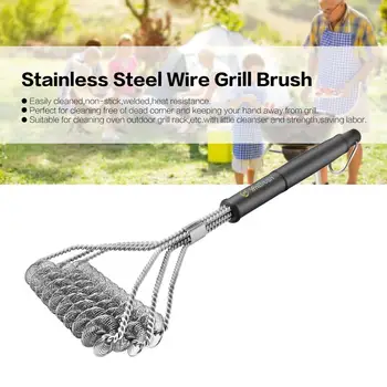 

Grill Brush Barbecue Grill BBQ Brush Clean Tool Stainless Steel Wire Spring Bristles Non-stick Cleaning Brushes With Handle