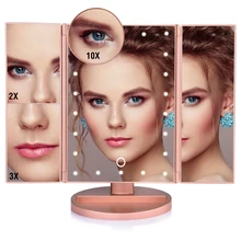 Touch Screen 22 LED Lights Makeup Mirror Tabletop Makeup 3 Folding Vanity Mirror 1X/2X/3X/10X Magnifying Cosmetic Mirrors Gift bathroom magnifying makeup mirror double sided 1x 3x extendable folding arm wall mounted vanity round mirrors solid brass