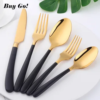 

Black Gold Flatware Set Forged 18/8 Luxury Cutlery Set Stainless Steel Utensils Kitchen Dinnerware Knife Fork Spoon Set C284