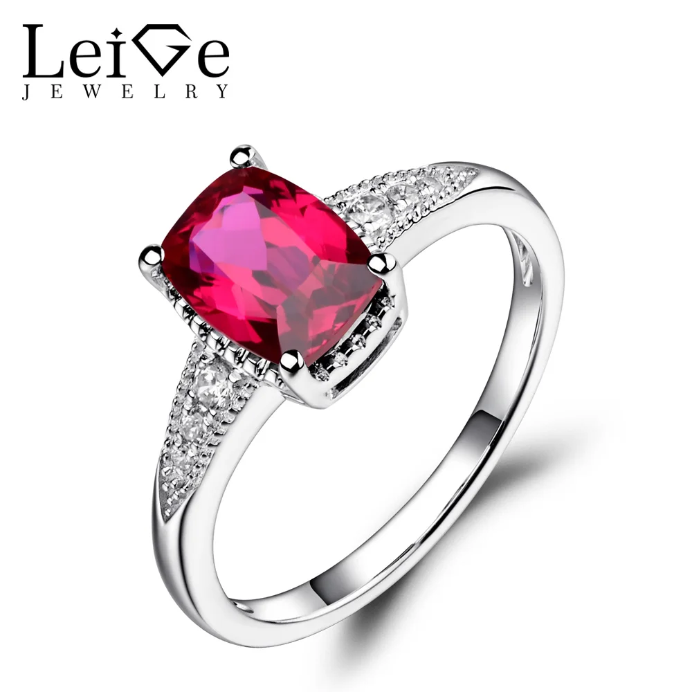 Leige Jewelry Cushion Cut Ruby Ring Red Gemstone Sterling Silver 925