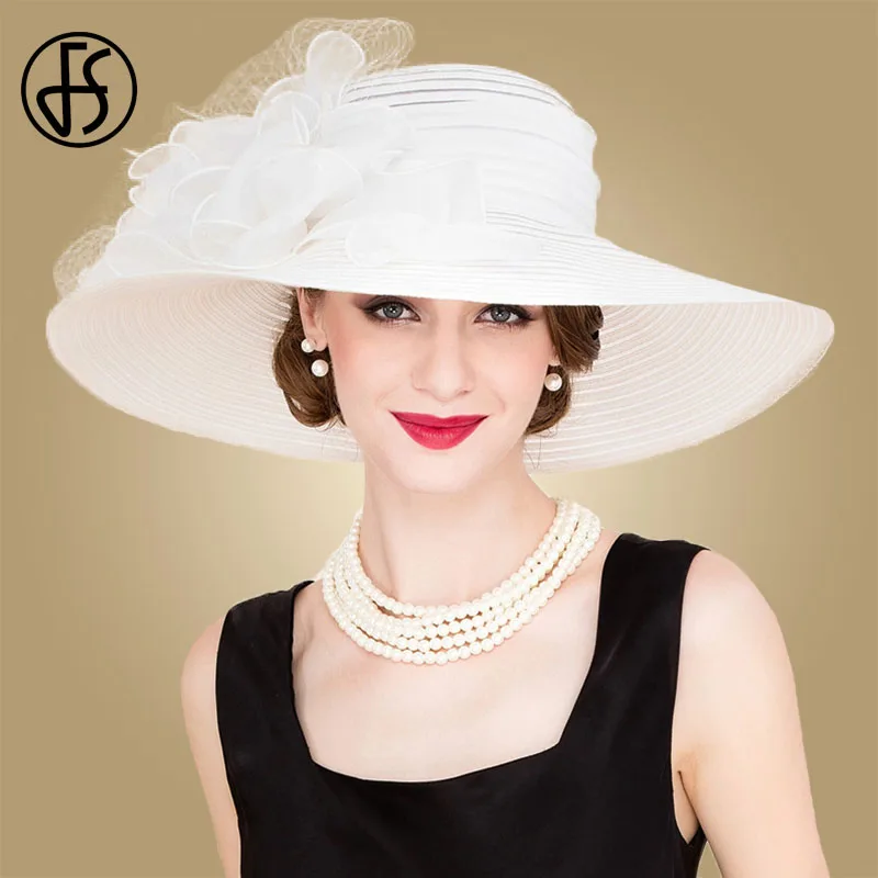 FS-White-Elegant-Wedding-Bride-Church-Straw-Hats-For-Women-Ladies ...