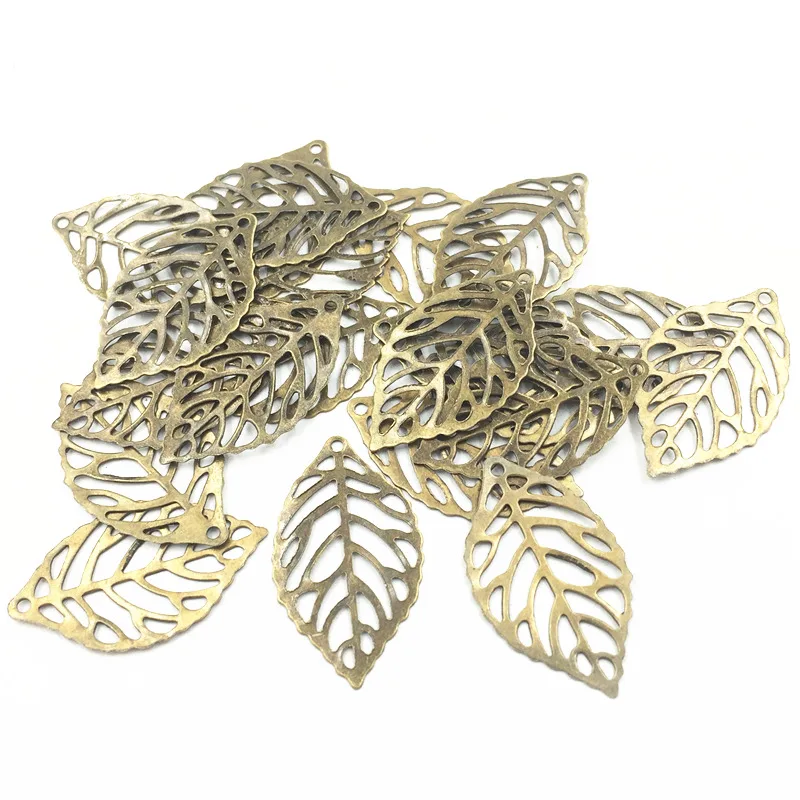 30Pcs Bronze Tone Leaf Leaves Hollow Metal Pendants Jewelry Making DIY