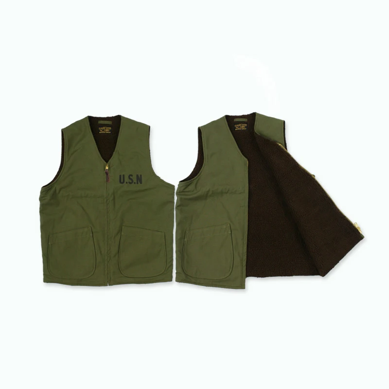 

WW2 USN Mens Navy Fleece Vest Vintage Thick Winter Wool Waistcoat American Casual Woolen Sleeveless Jacket Military Uniform XL