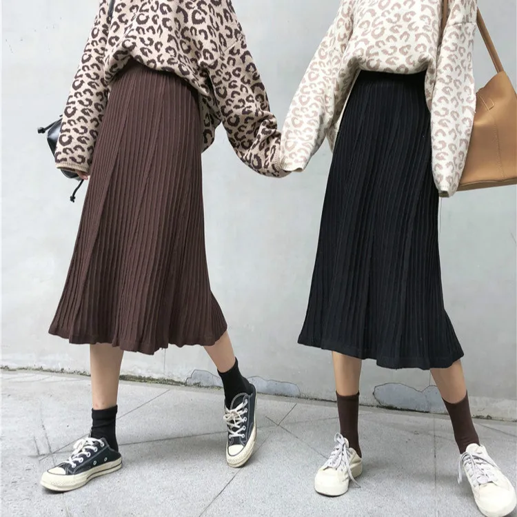 Colorfaith New Women Skirt Autumn Winter Knitting A-line Skirt Casual Eelegant Ladies Fashion Package Hip SK4052